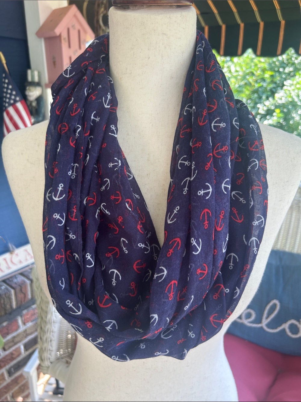 Navy Anchor Print Infinity Scarf